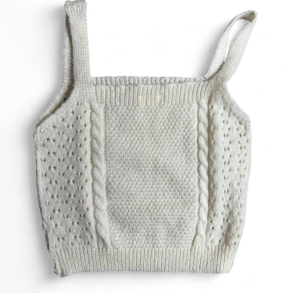 POL White knit crop tank top Cottagecore boho old money minimalist